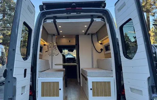 Van with 180-degree rear door hinges