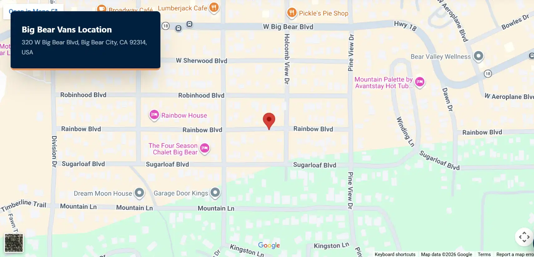 Big Bear Vans office location map