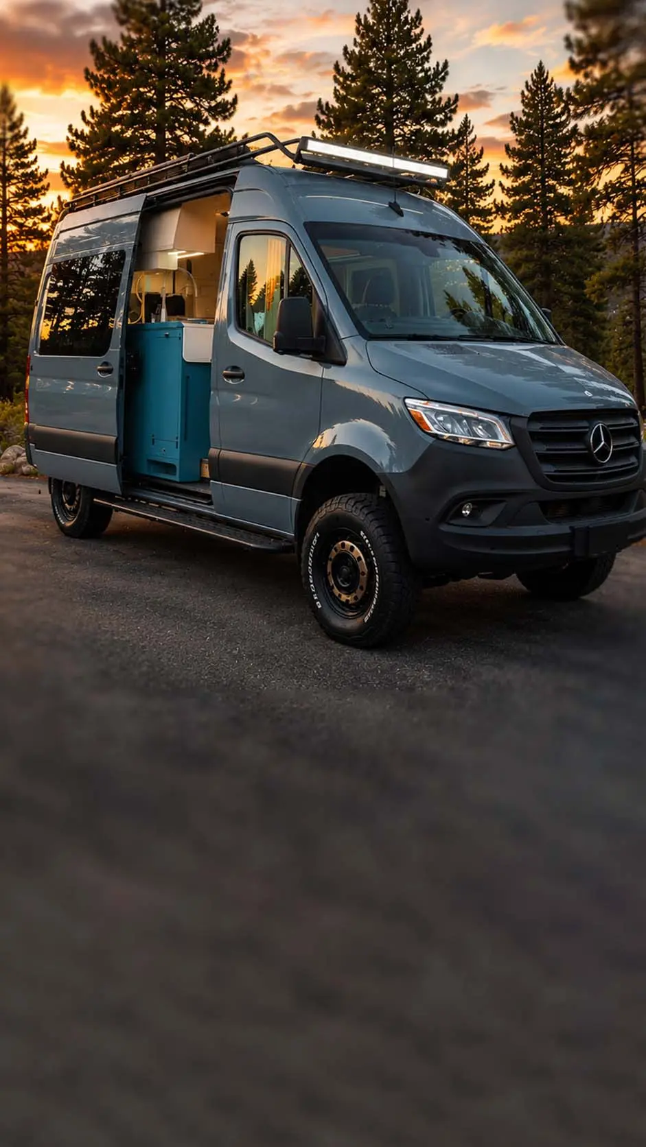 A premium Big Bear Vans camper van in the mountains