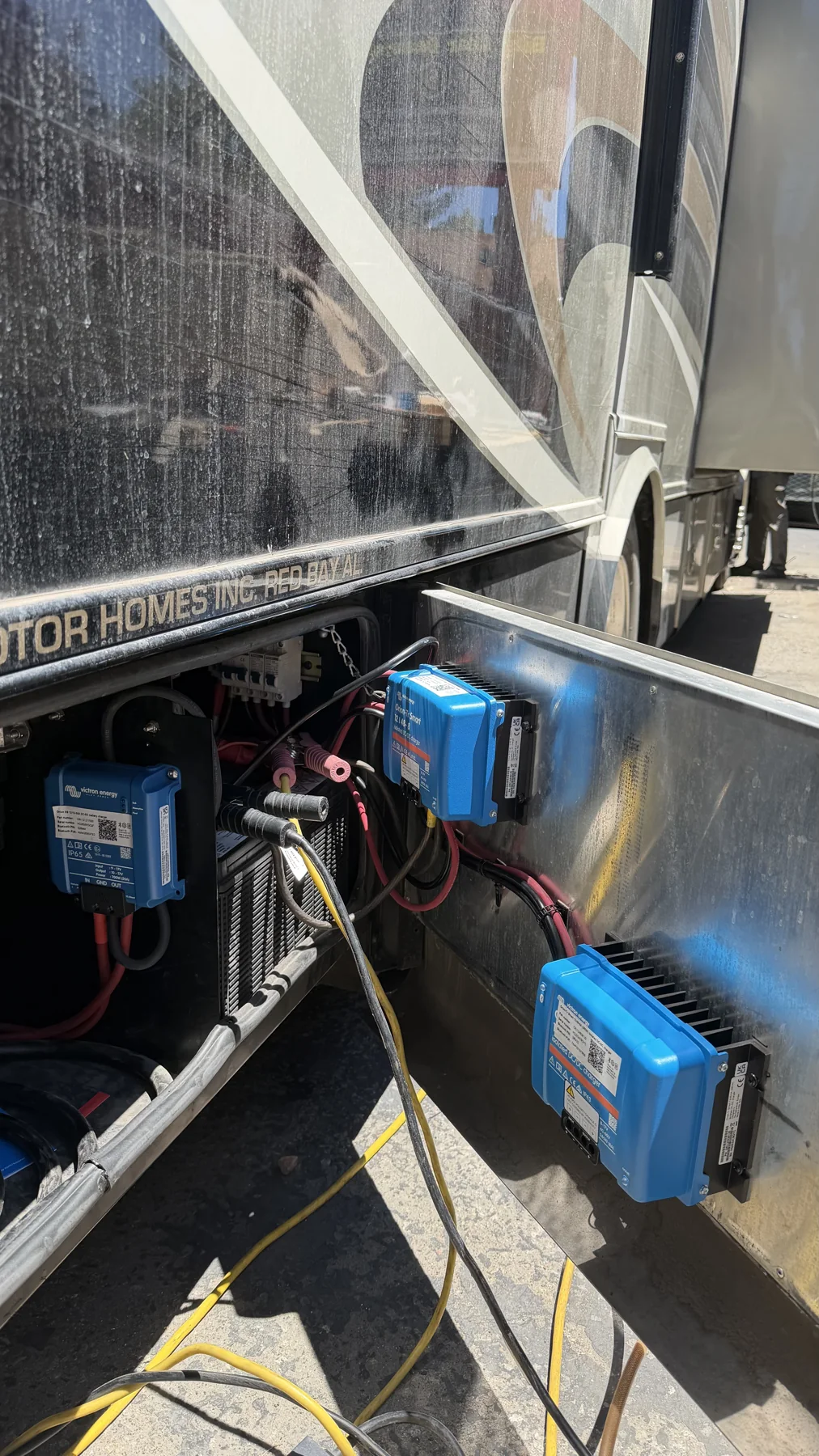 Upgraded electrical equipment inside a motorhome service bay